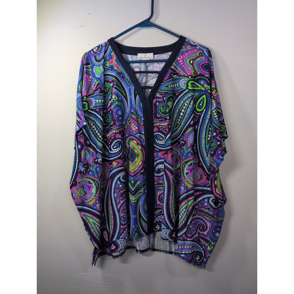 Jude Connally Pink Green Blue‎ Mandarin Printed Sleeveless Tunic/Coverup Medium